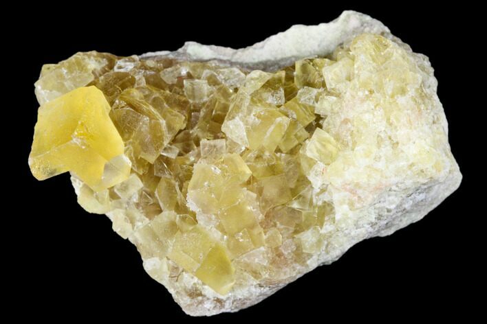 Yellow Cubic Fluorite Crystal Cluster On Quartz - Morocco #173965